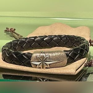 DAVID YURMAN NORTH STAR BLACK LEATHER BRACELET WITH STERLING SILVER .925 CLASP